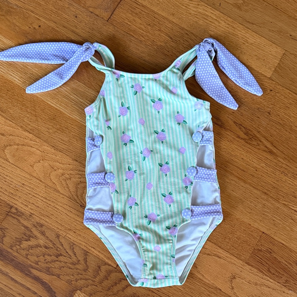 Kids Kimi & Li Zadie Floral One Piece Swimsuit - Green and Purple, 18-24 m